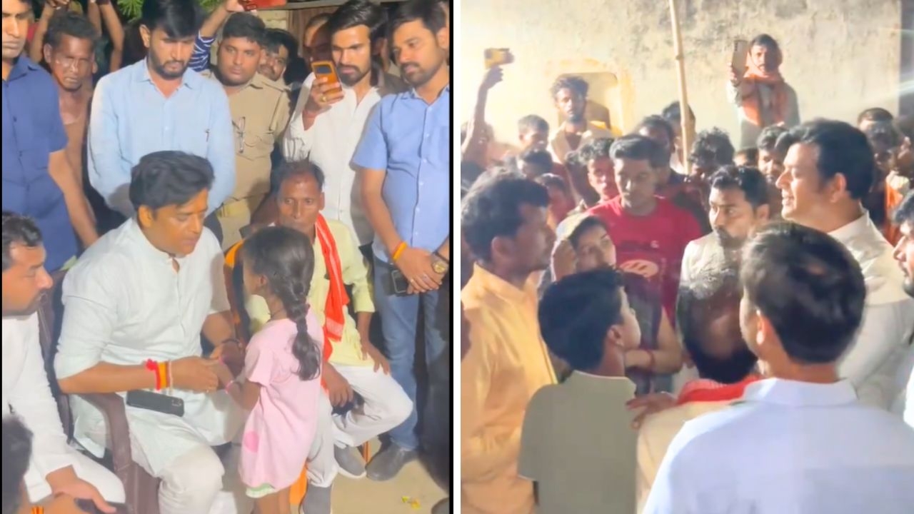 Gorakhpur: BJP's Ravi Kishan meets family members of two workers killed in Kuwait fire incident