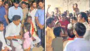 Gorakhpur: BJP's Ravi Kishan meets family members of two workers killed in Kuwait fire incident