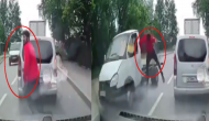 Shocking Video: Careless Man Running Blindly Hit by Speeding Car