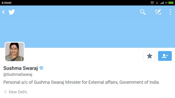 Sushma Swaraj- Twitter handle