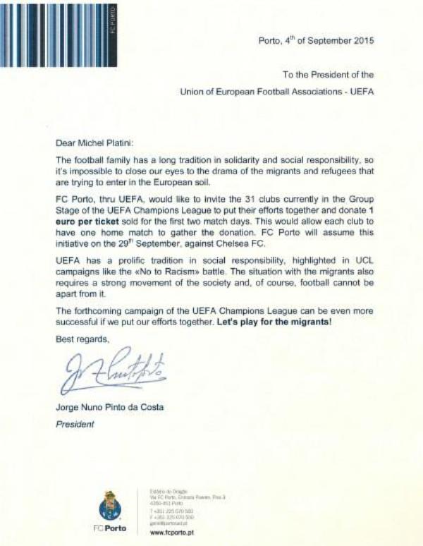FC Porto letter to UEFA. Photo: Twitter/FCPorto