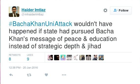 pakistani tweet on bacha khan attack