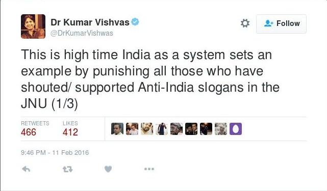 Kumar Vishwas Tweet