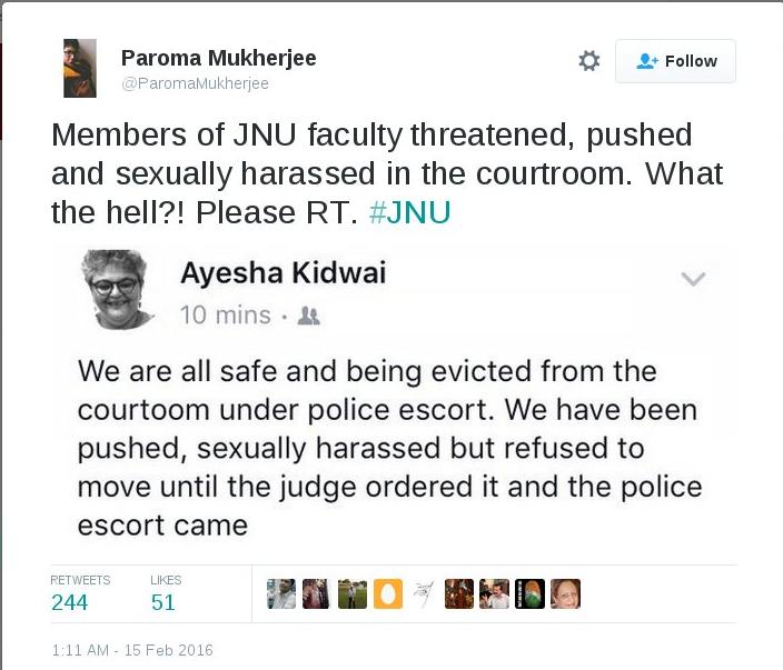 JNU professor tweet