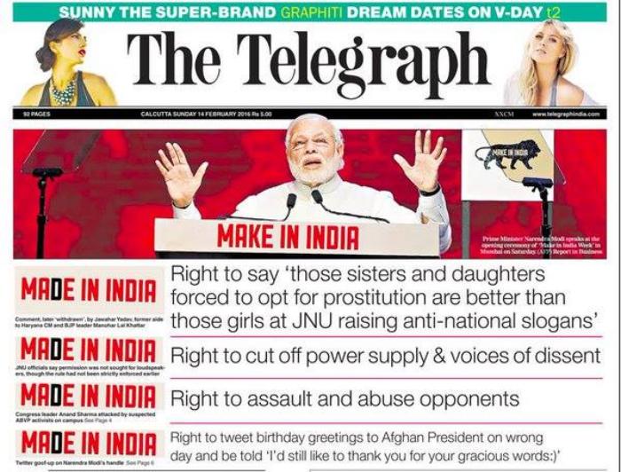 Headlines from The Telegraph mocking bhakts are now making headlines. And  it's making us a bit jealous