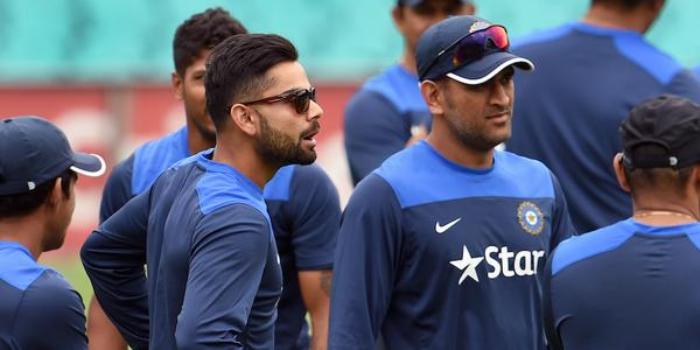 M S Dhoni and Virat Kohli. Photo: Twitter (@BCCI)