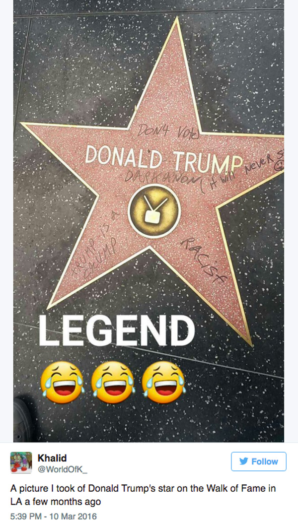 Donald Trump Hollywood star social media story 2