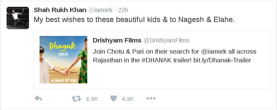 Shahrukh tweet to Dhanak.jpg