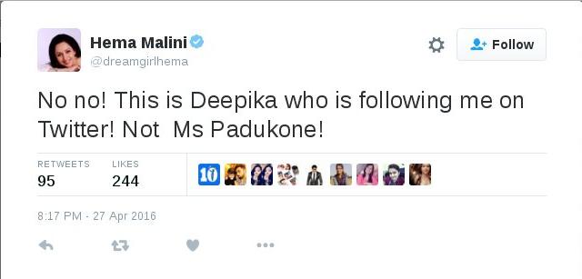 Hema tweet of deepika