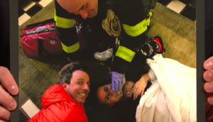Seth Meyers and wife Alexi Ashe welcomes son Axel Strahl in apartment lobby