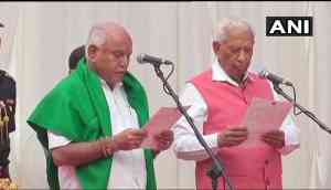BS Yeddyurappa became 23rd CM of Karnataka, Congress workers protesting outside; see video