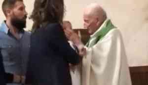 Shocking! Priest slaps crying baby during baptism; watch video