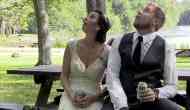 Hilarious! Bride and groom narrowly escape falling tree branch during wedding video shoot