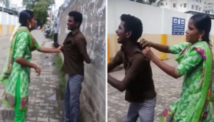  OMG! Husband pleads and cries for mercy after newly- wed wife beats him for having 'extra-marital affair; video goes viral