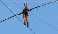 Viral Video: French woman walks tightrope on 35-metre high wire sans security equipment