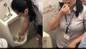 Bizzare!  Staff eats off urinal food to prove how hygenic it is; video inside  