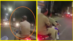 ‘Helmet Kaha Hai Bhaiya’: Watch mother-daughter chases cops riding bike without helmet